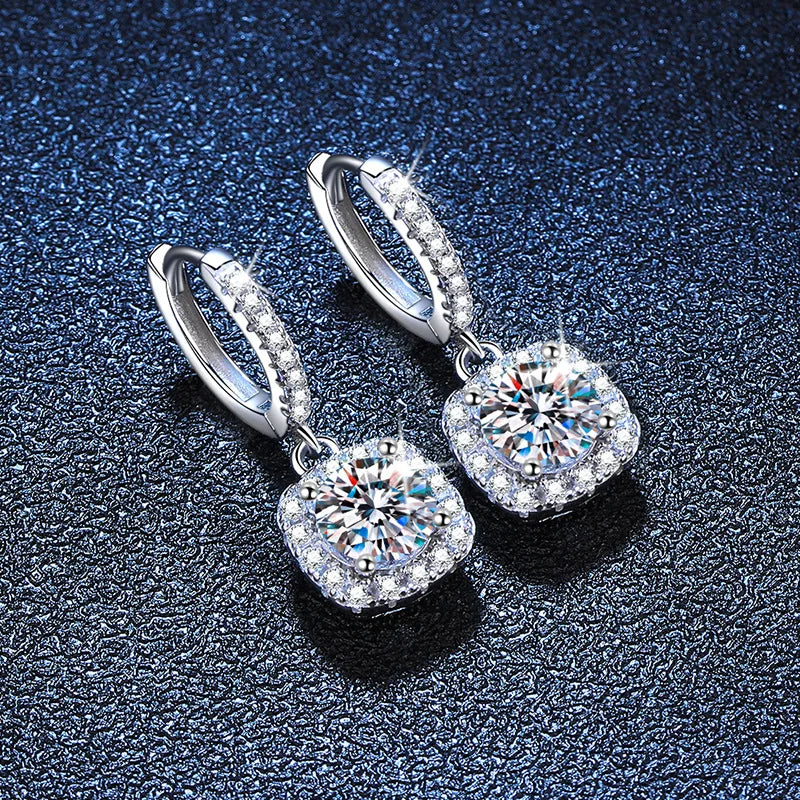  Moissanite סט שרשרת ועגילי ריבוע יוקרתיים