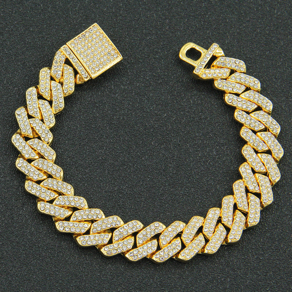 Hip Hop Full Diamond Encryption Diamond Cuban Link Chain Men'S Necklace