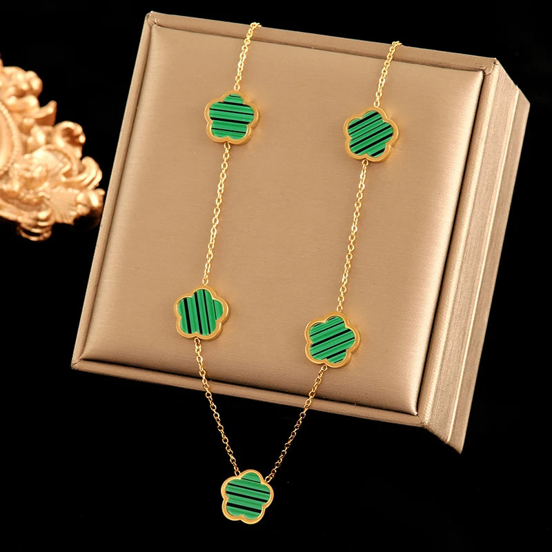 316L Stainless Steel Black Five Leaf Clover Pendant Necklace for Women Fashion New Party Gift Neck Chain Jewelry Collar