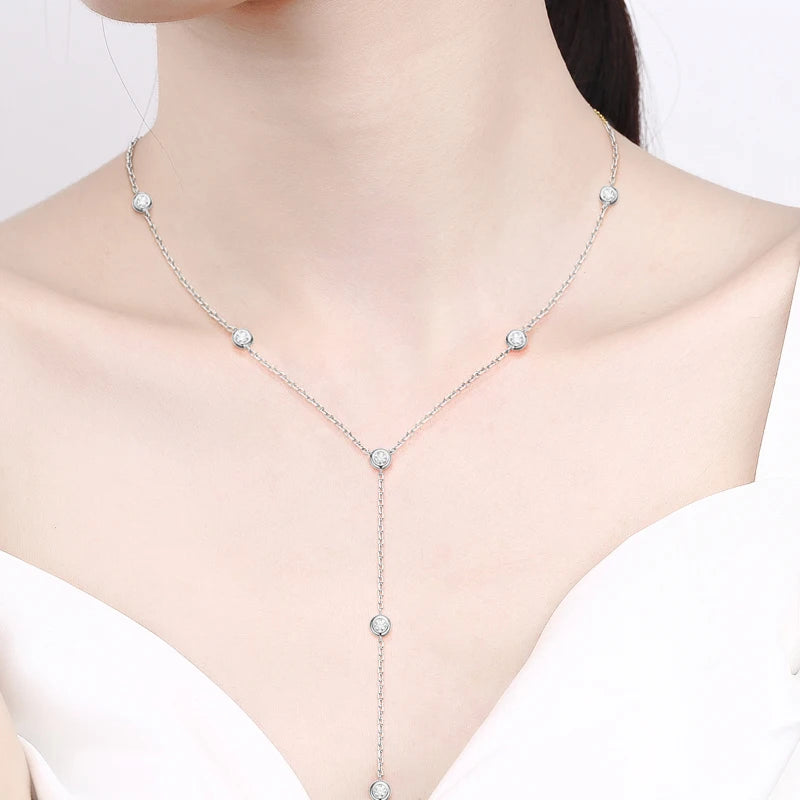 moissanite שרשרת עניבה משובצת 