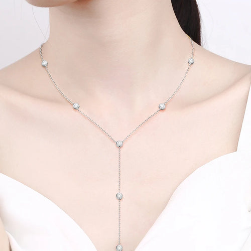 moissanite שרשרת עניבה משובצת 