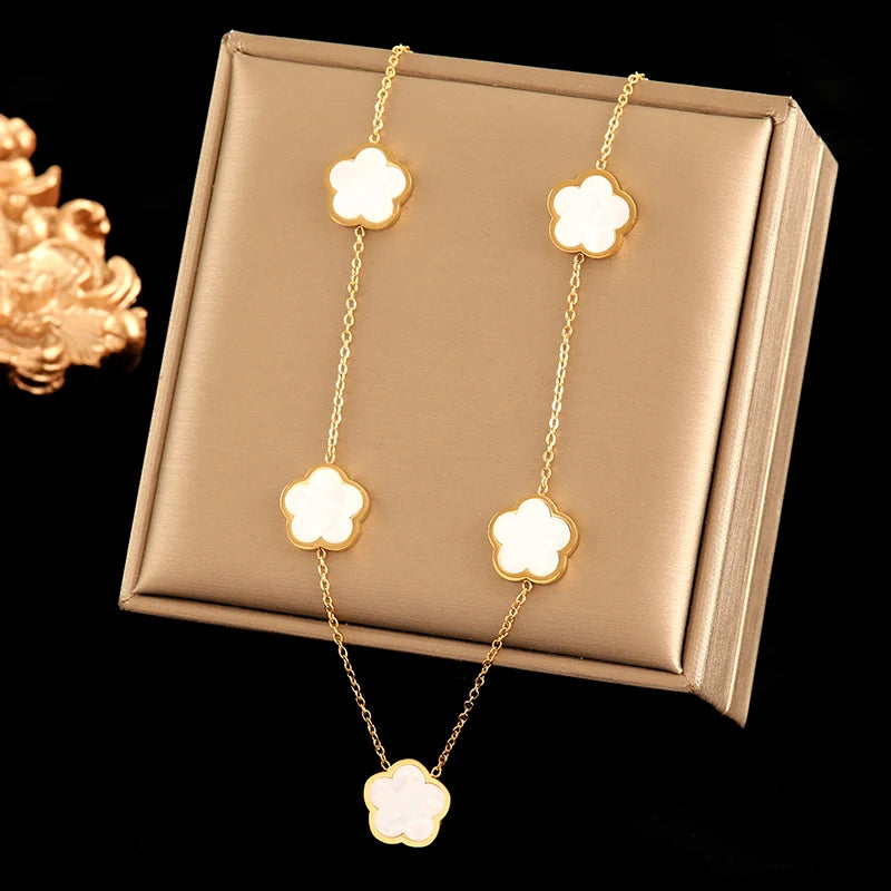 316L Stainless Steel Black Five Leaf Clover Pendant Necklace for Women Fashion New Party Gift Neck Chain Jewelry Collar