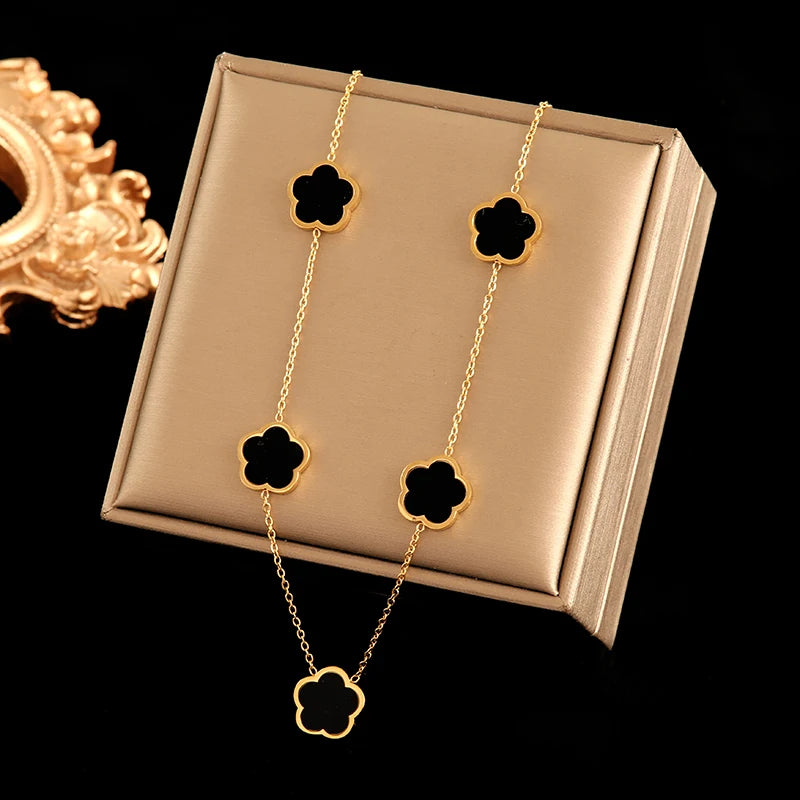 316L Stainless Steel Black Five Leaf Clover Pendant Necklace for Women Fashion New Party Gift Neck Chain Jewelry Collar