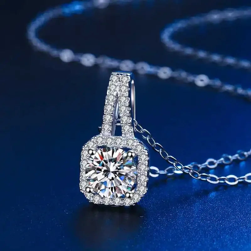 Moissanite סט שרשרת ועגילי ריבוע יוקרתיים