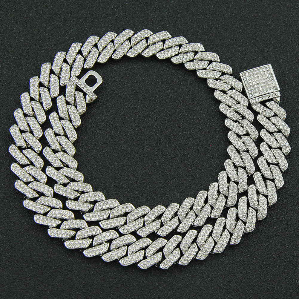 Hip Hop Full Diamond Encryption Diamond Cuban Link Chain Men'S Necklace