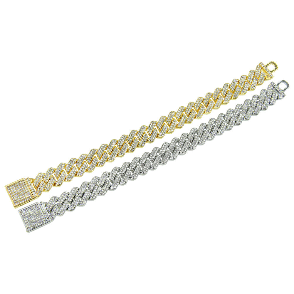 Hip Hop Full Diamond Encryption Diamond Cuban Link Chain Men'S Necklace