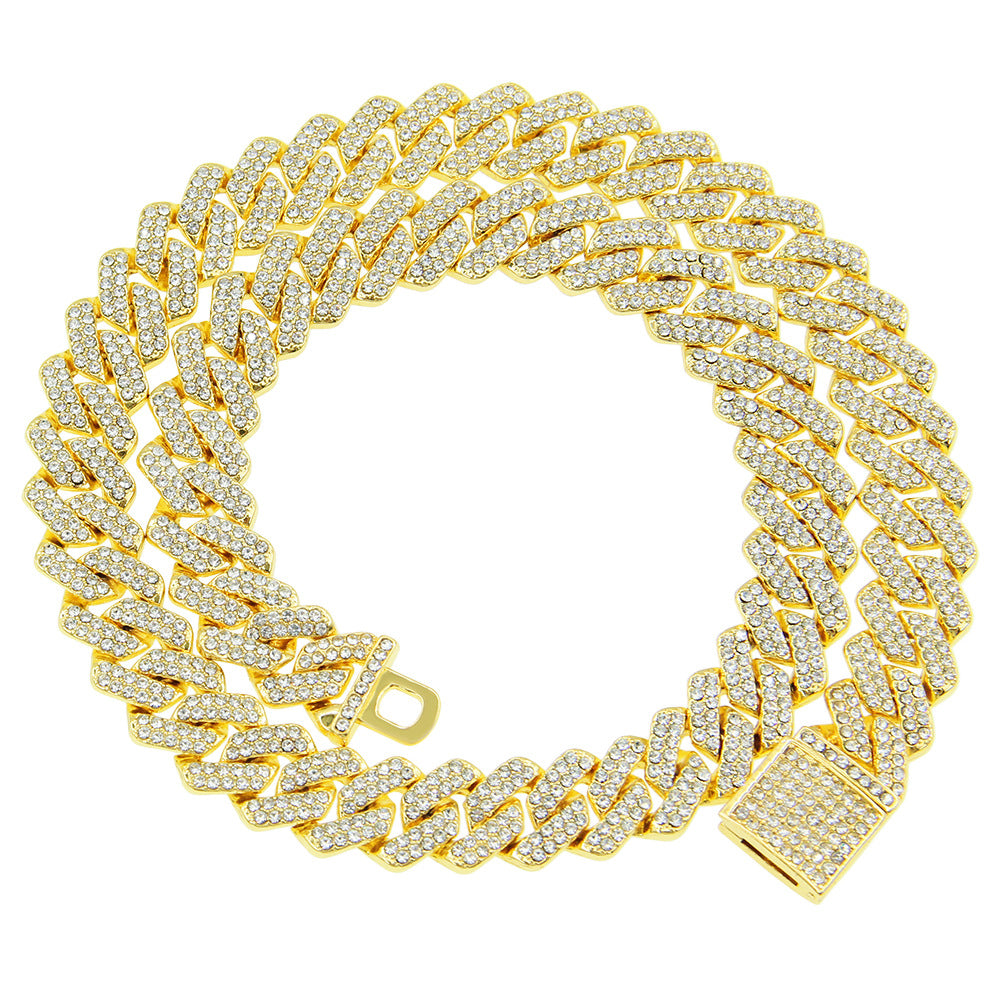 Hip Hop Full Diamond Encryption Diamond Cuban Link Chain Men'S Necklace