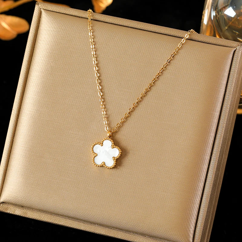 316L Stainless Steel Black Five Leaf Clover Pendant Necklace for Women Fashion New Party Gift Neck Chain Jewelry Collar