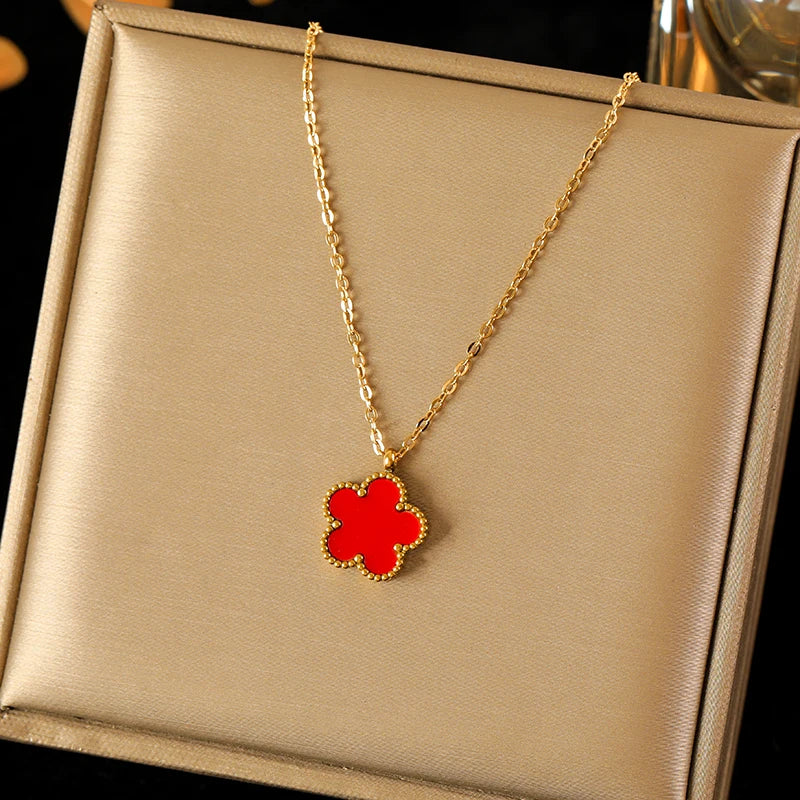 316L Stainless Steel Black Five Leaf Clover Pendant Necklace for Women Fashion New Party Gift Neck Chain Jewelry Collar