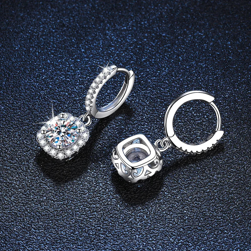  Moissanite סט שרשרת ועגילי ריבוע יוקרתיים