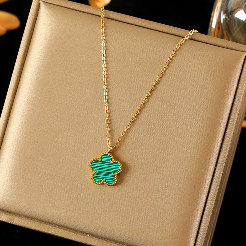 316L Stainless Steel Black Five Leaf Clover Pendant Necklace for Women Fashion New Party Gift Neck Chain Jewelry Collar