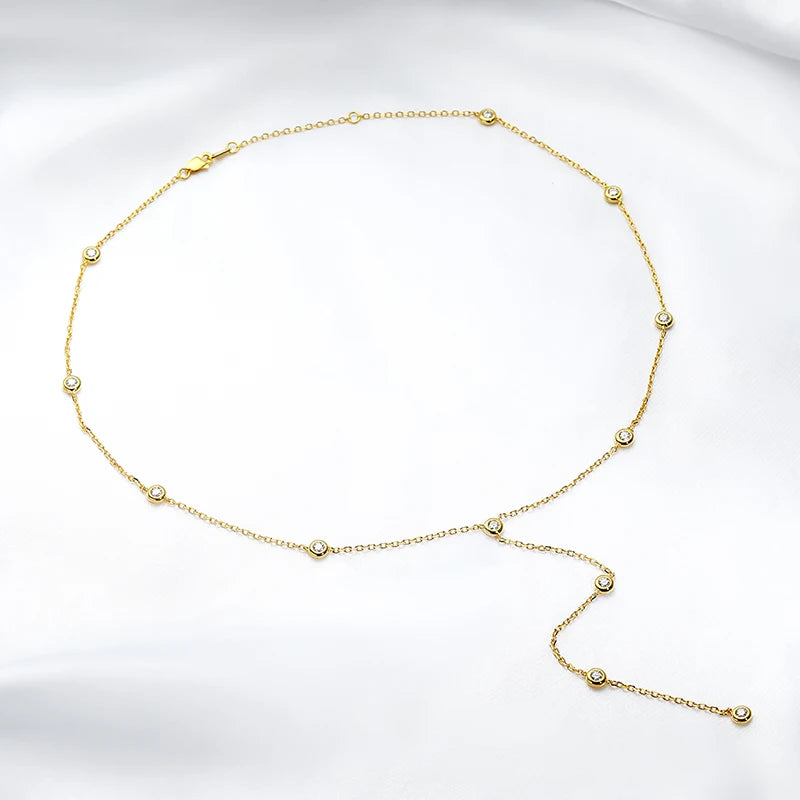 moissanite שרשרת עניבה משובצת 