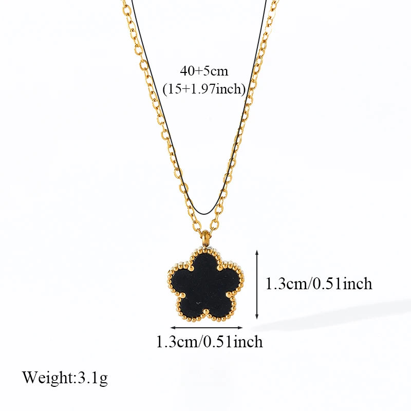 316L Stainless Steel Black Five Leaf Clover Pendant Necklace for Women Fashion New Party Gift Neck Chain Jewelry Collar