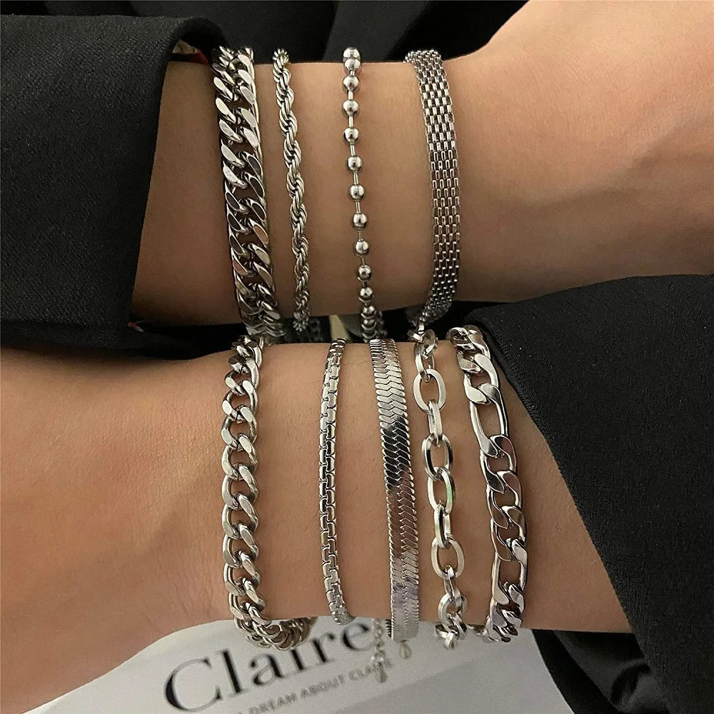 316L Stainless Steel Cuban Chain Bracelet for Men Women Figaro Vintage Metal Viking Kpop Pulseras Emo Cute Luxury Jewelry Gift