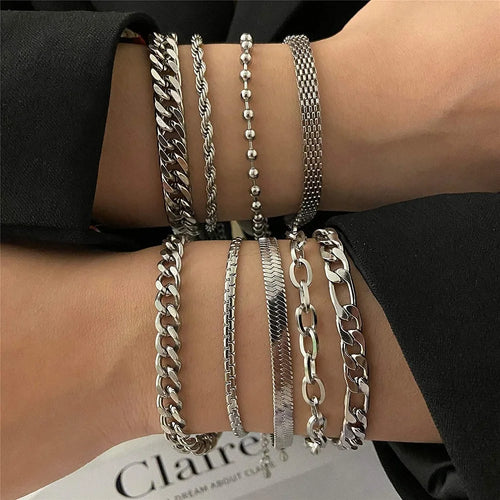 316L Stainless Steel Cuban Chain Bracelet for Men Women Figaro Vintage Metal Viking Kpop Pulseras Emo Cute Luxury Jewelry Gift