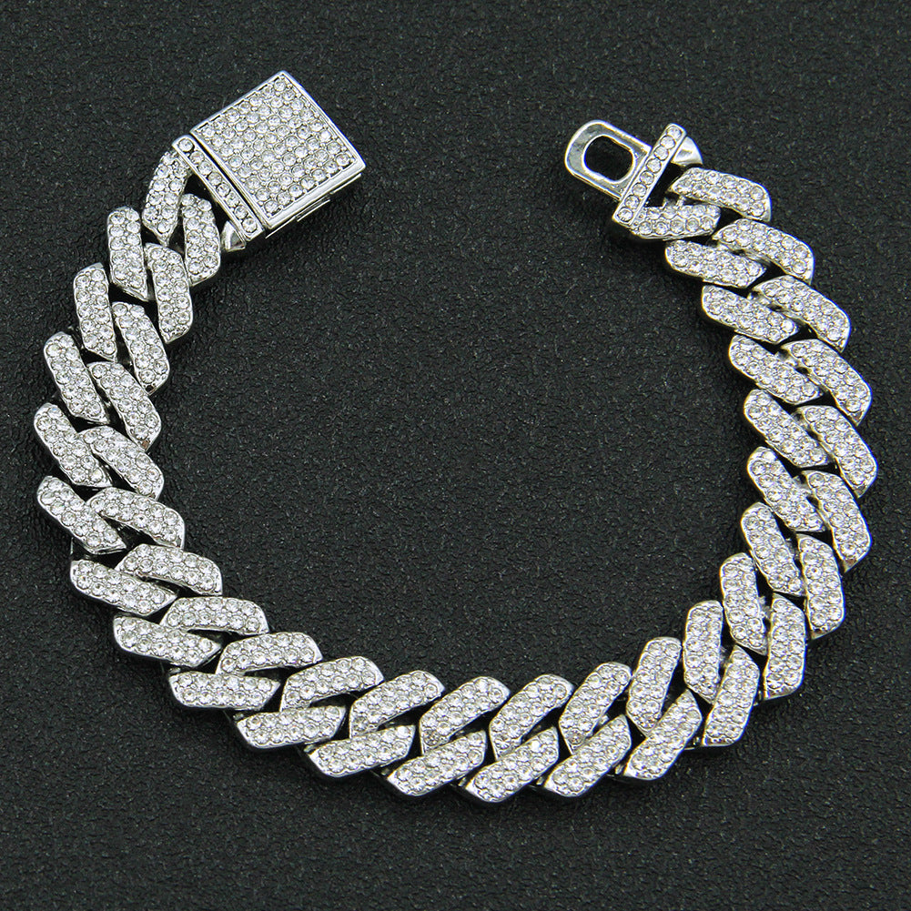 Hip Hop Full Diamond Encryption Diamond Cuban Link Chain Men'S Necklace