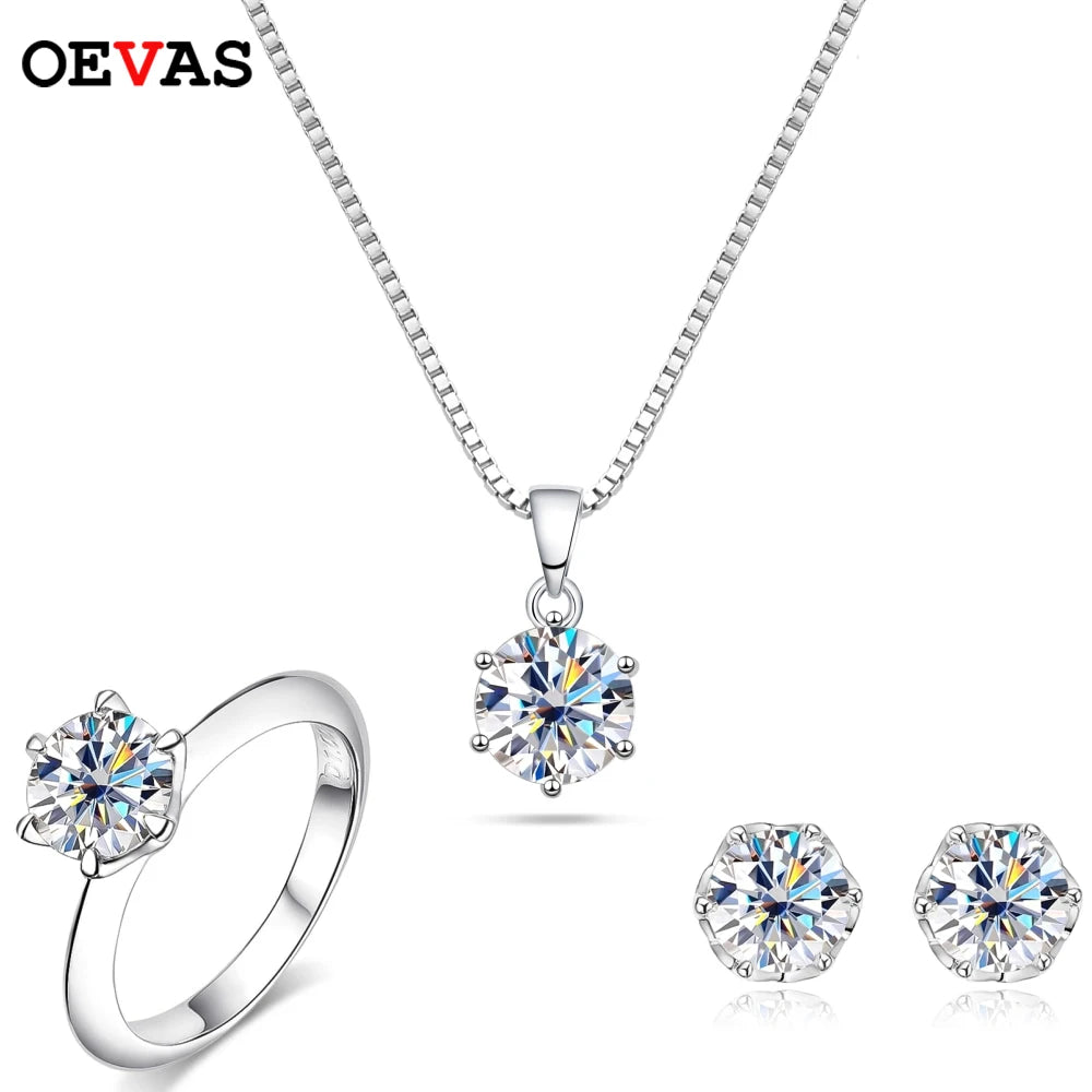 Moissanite סט טבעת עגילים ושרשרת עיגול יוקרה 