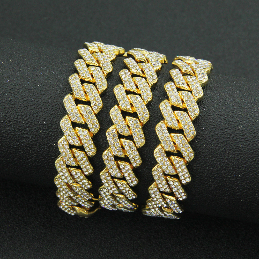 Hip Hop Full Diamond Encryption Diamond Cuban Link Chain Men'S Necklace