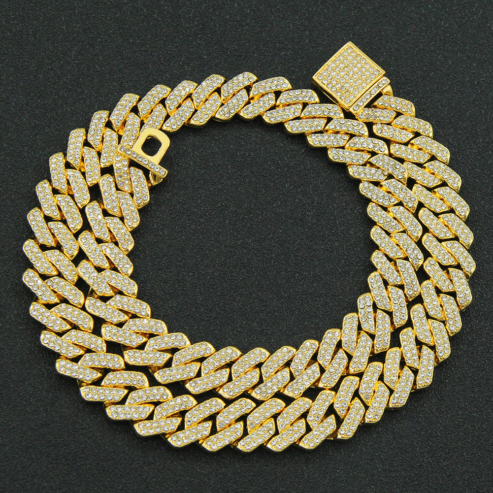 Hip Hop Full Diamond Encryption Diamond Cuban Link Chain Men'S Necklace