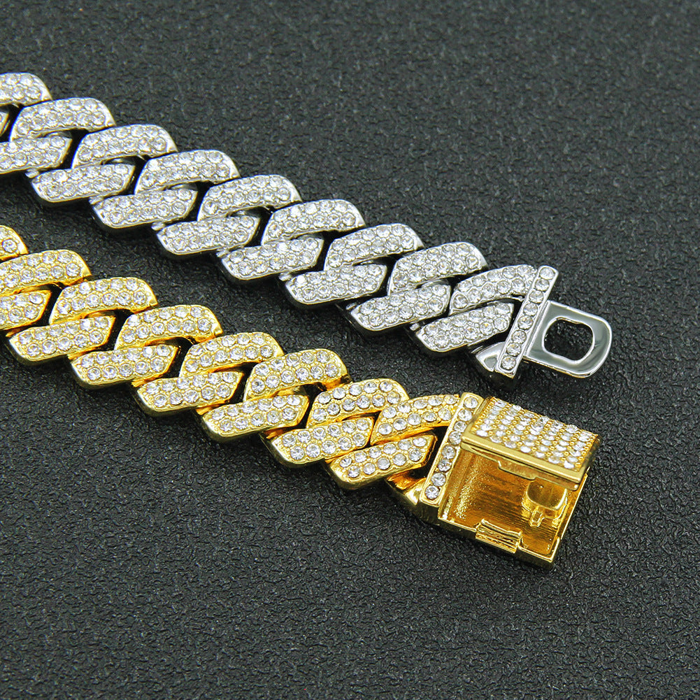 Hip Hop Full Diamond Encryption Diamond Cuban Link Chain Men'S Necklace