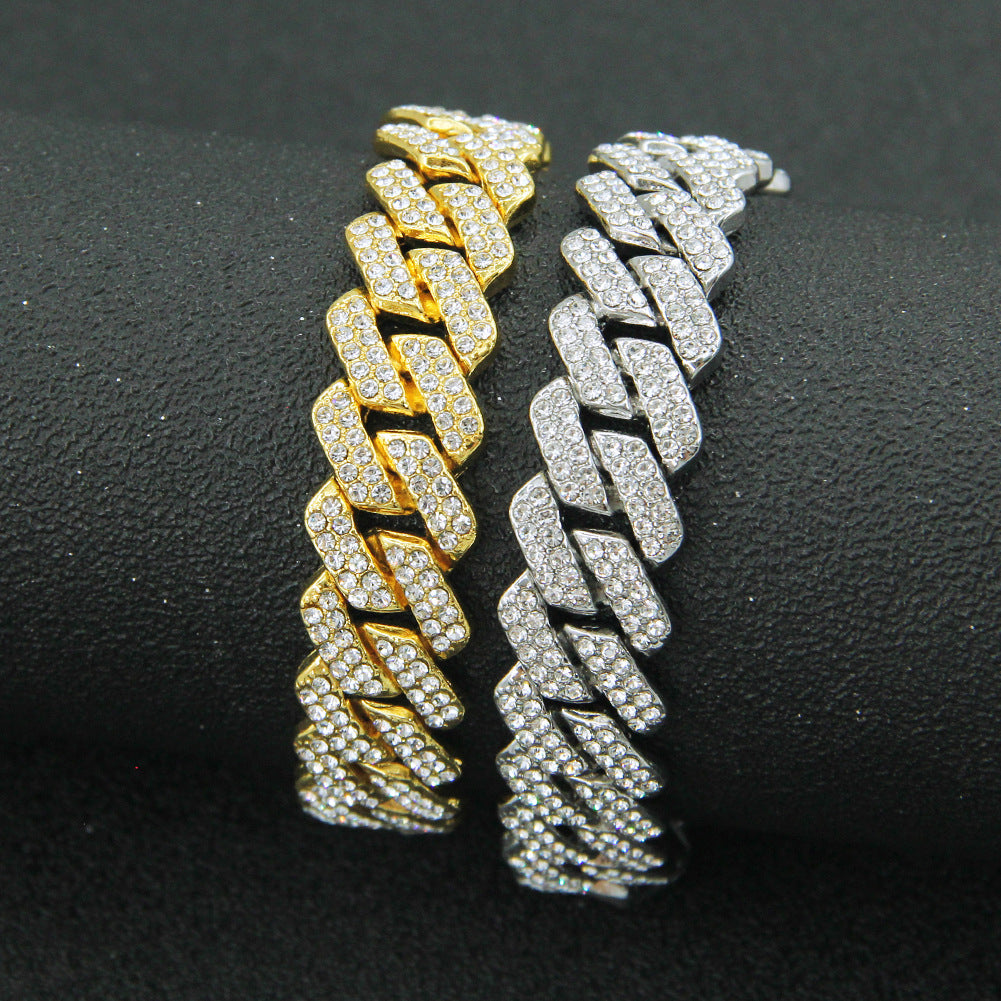 Hip Hop Full Diamond Encryption Diamond Cuban Link Chain Men'S Necklace
