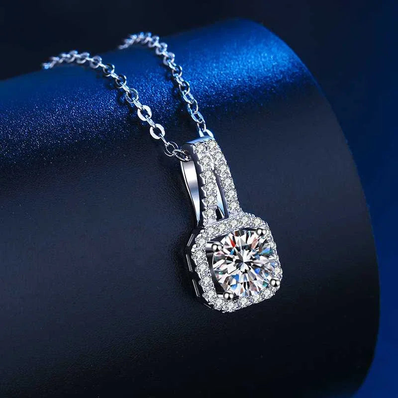  Moissanite סט שרשרת ועגילי ריבוע יוקרתיים
