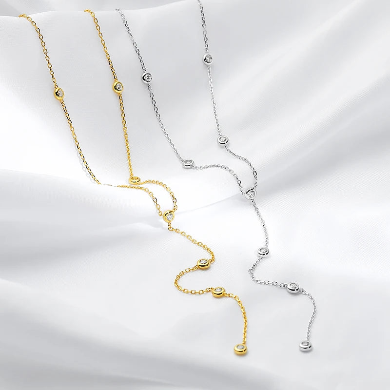 moissanite שרשרת עניבה משובצת 
